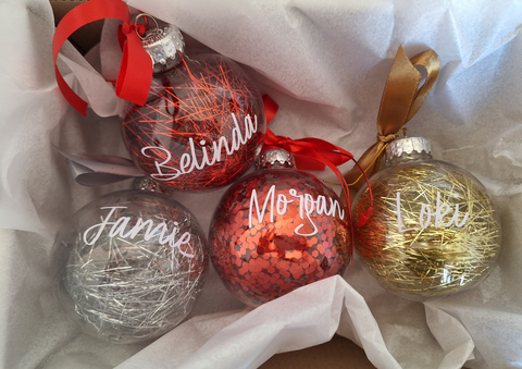 PERSONALISED CHRISTMAS BAUBLE - 8 CMS MIXED DESIGNS
