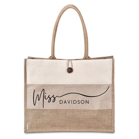 'TOTE - ALLY THE BEST TEACHER'  OKIYO FUKEI JUTE TOTE D1