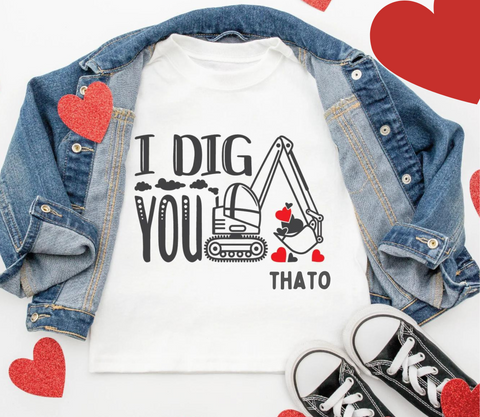 'I DIG YOU' PERSONALISED KIDS VALENTINES DAY T-SHIRTS