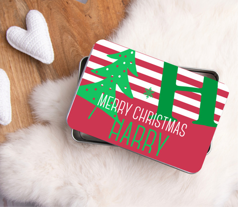 'TREE MENDOUSLY CUTE' PERSONALISED RECTANGULAR TREAT TIN GREEN